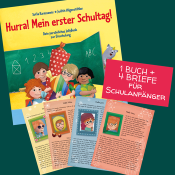 Bundle: Hurra! Mein erster Schultag! und vier personalisierte Briefe