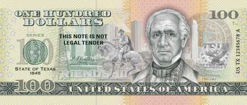 Souvenirschein 100 Dollar Texas – Der "Lone Star State"