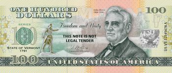 Souvenirschein 100 Dollar Vermont – Der Staat der Grünen Berge