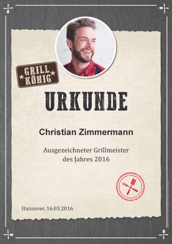 Personalisierte Urkunde für den Grillkönig Personalisierte Urkunde für den Grillkönig