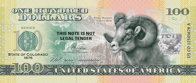 Souvenirschein 100 Dollar Colorado – Der Jahrhundertstaat